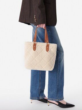 Small Cabas Crossbody Shearling Tote in Cream by Vanessa Bruno